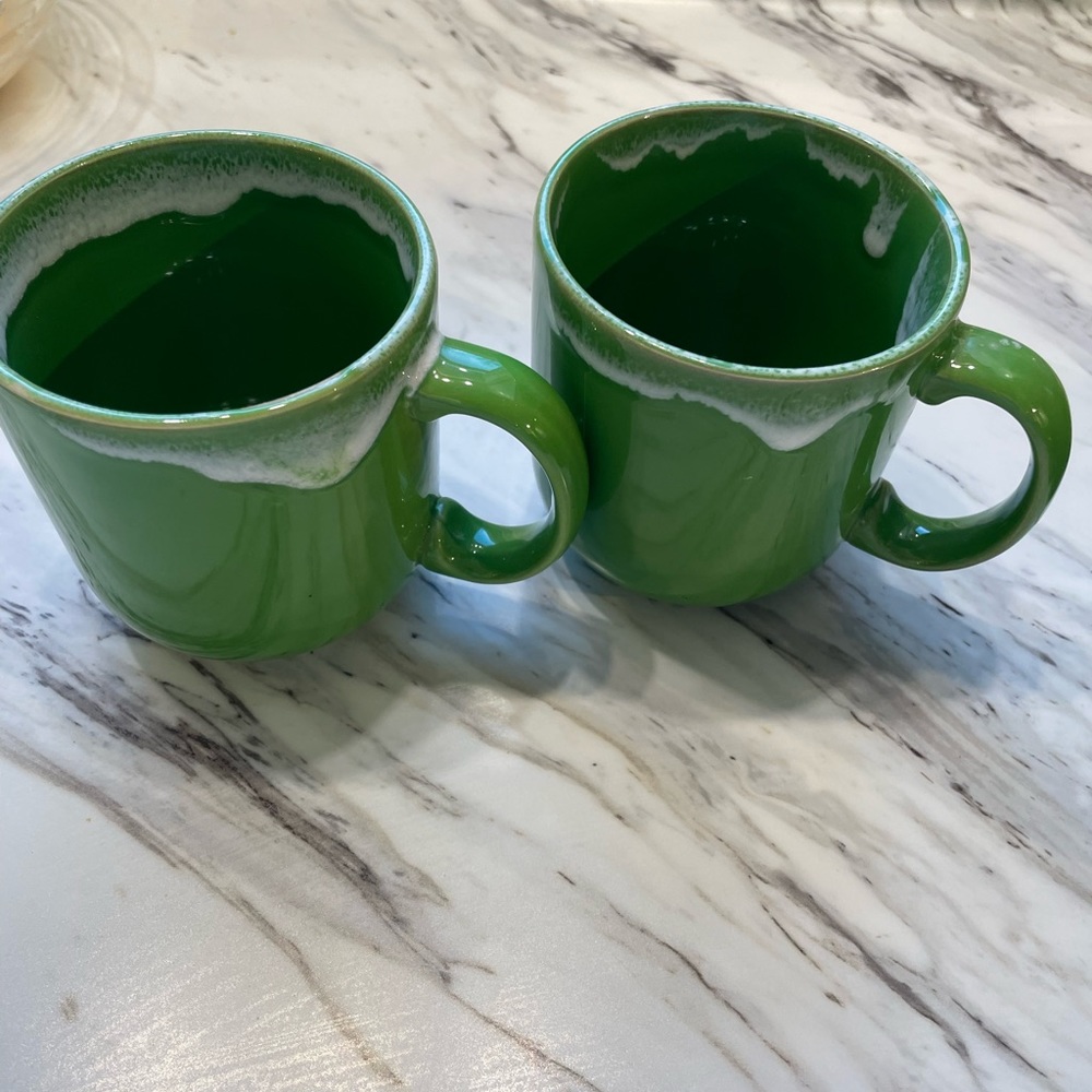 Fiesta shamrock set of two snow-capped mugs.